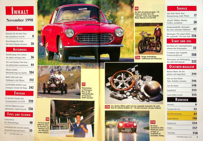 Inhaltsverzeichnis Oldtimer Markt 11/1998