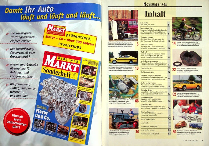 Inhaltsverzeichnis Oldtimer Praxis 11/1998