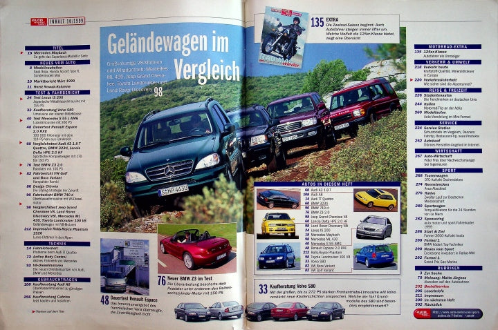 Inhaltsverzeichnis Auto Motor und Sport 11/1999