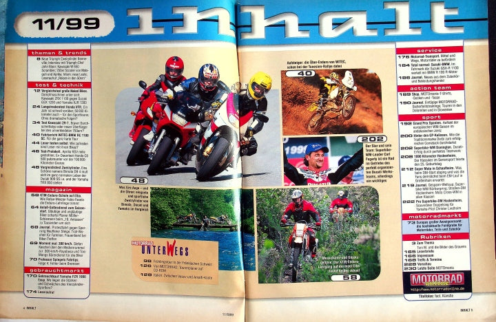 Inhaltsverzeichnis Motorrad 11/1999