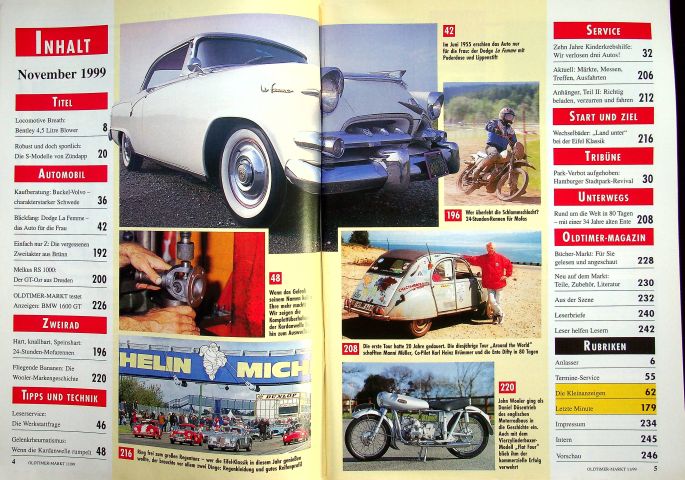 Inhaltsverzeichnis Oldtimer Markt 11/1999