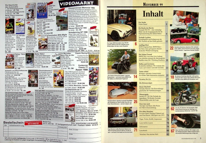 Inhaltsverzeichnis Oldtimer Praxis 11/1999