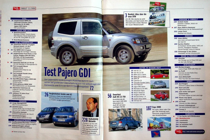 Inhaltsverzeichnis Auto Motor und Sport 11/2000
