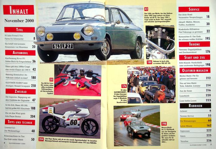 Inhaltsverzeichnis Oldtimer Markt 11/2000