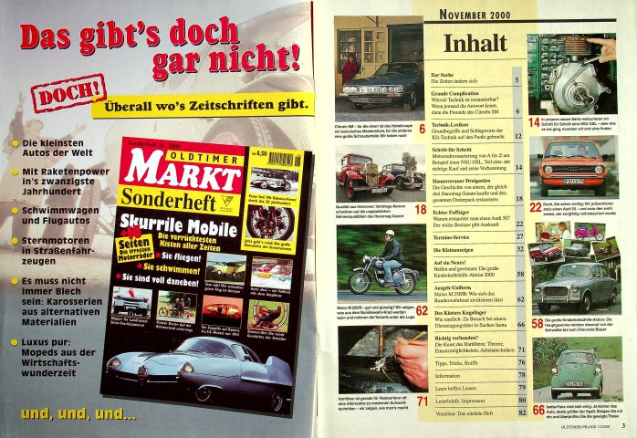 Inhaltsverzeichnis Oldtimer Praxis 11/2000