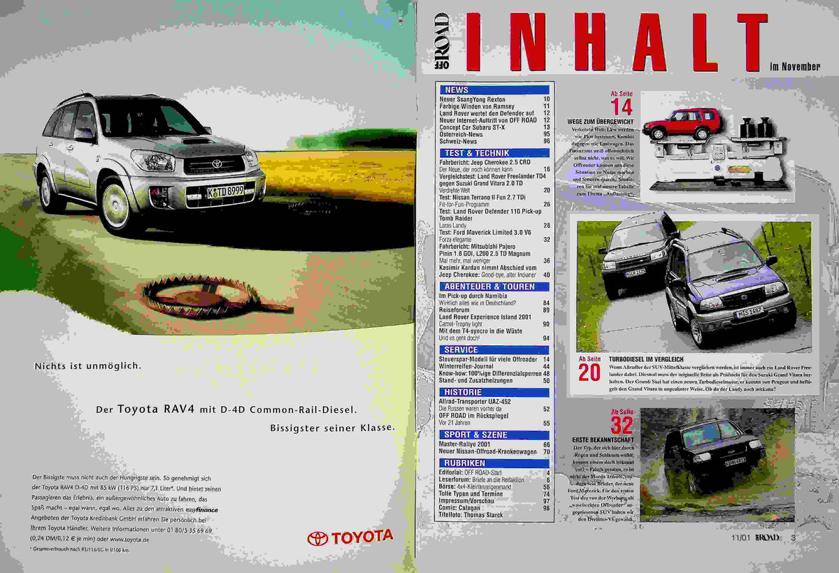 Inhaltsverzeichnis Offroad 11/2001