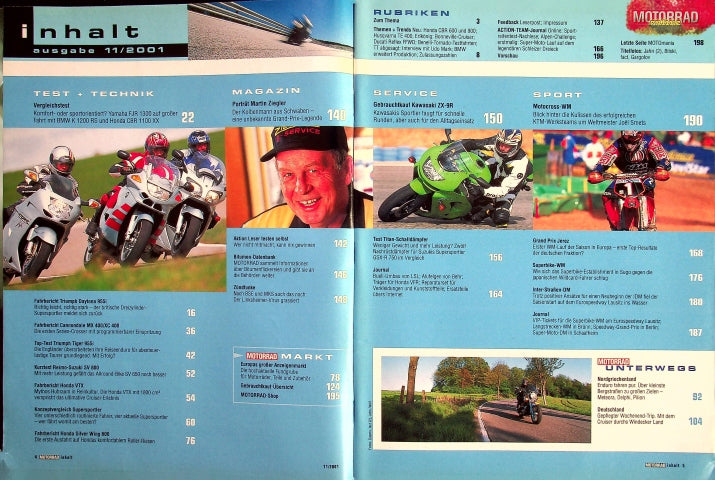 Inhaltsverzeichnis Motorrad 11/2001