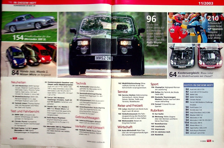 Inhaltsverzeichnis Auto Motor und Sport 11/2003