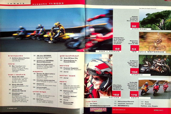 Inhaltsverzeichnis Motorrad 11/2003