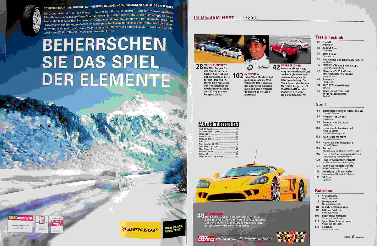 Inhaltsverzeichnis Sport Auto 11/2003