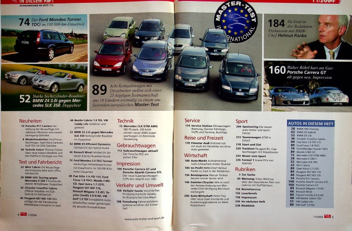 Inhaltsverzeichnis Auto Motor und Sport 11/2004