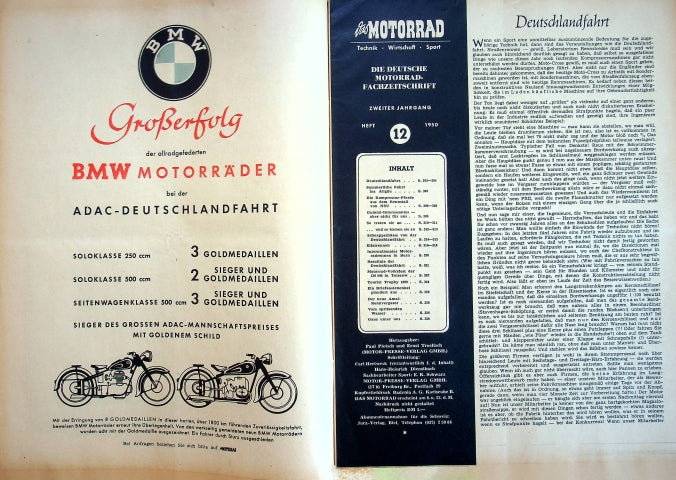 Inhaltsverzeichnis Motorrad 12/1950