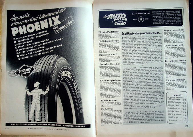 Inhaltsverzeichnis Auto Motor und Sport 12/1951