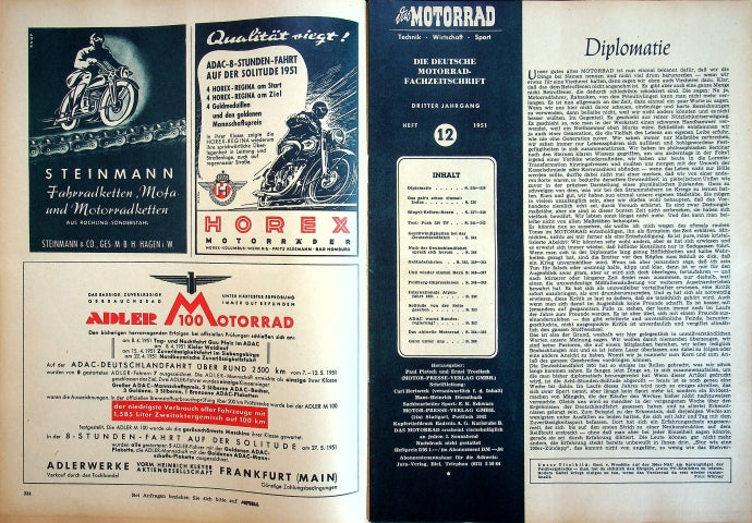 Inhaltsverzeichnis Motorrad 12/1951