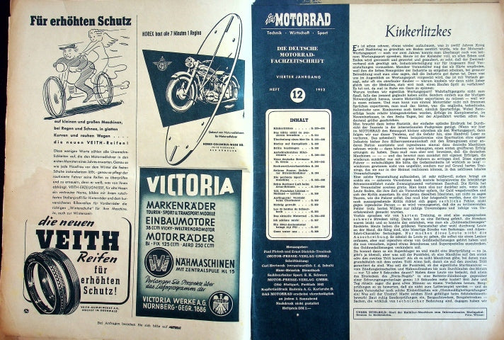 Inhaltsverzeichnis Motorrad 12/1952