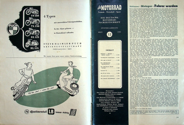 Inhaltsverzeichnis Motorrad 12/1953