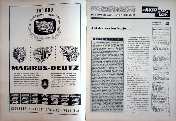 Inhaltsverzeichnis Auto Motor und Sport 12/1954