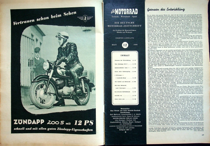 Inhaltsverzeichnis Motorrad 12/1955