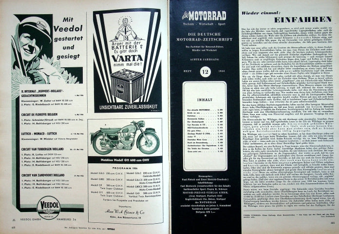 Inhaltsverzeichnis Motorrad 12/1956