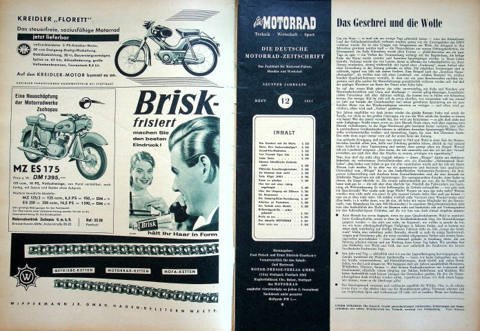 Inhaltsverzeichnis Motorrad 12/1957