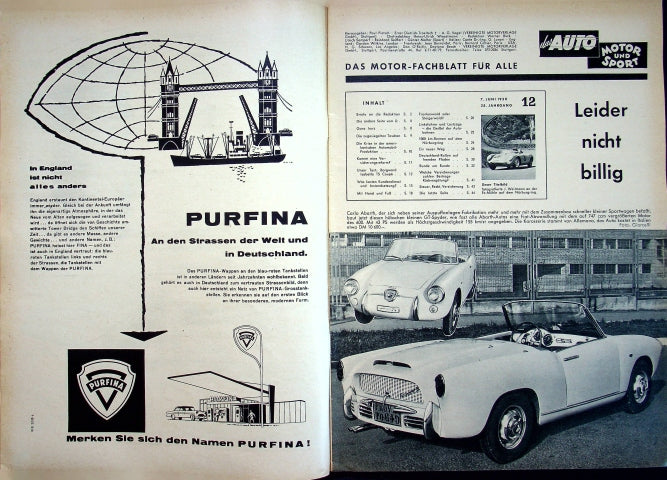 Inhaltsverzeichnis Auto Motor und Sport 12/1958