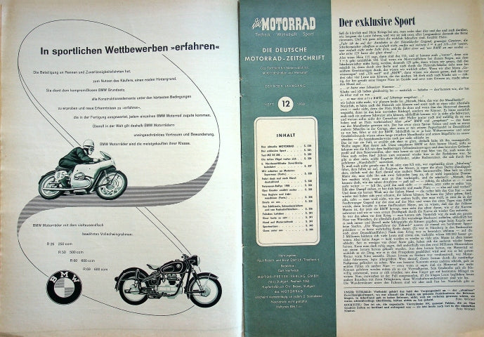 Inhaltsverzeichnis Motorrad 12/1958