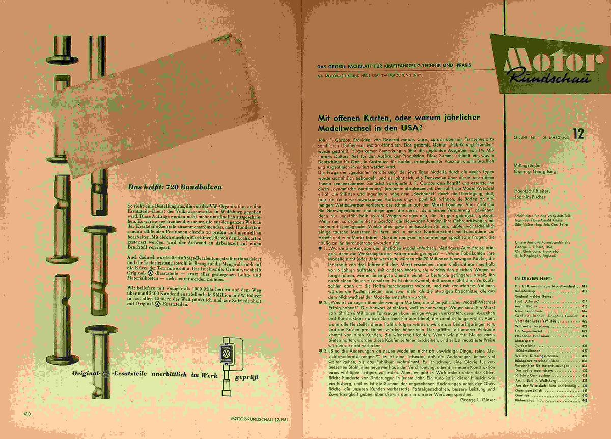 Inhaltsverzeichnis Motor Rundschau 12/1961