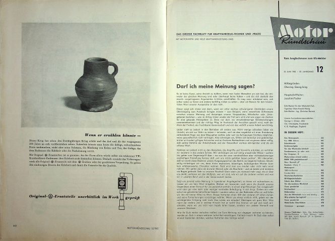 Inhaltsverzeichnis Motor Rundschau 12/1962