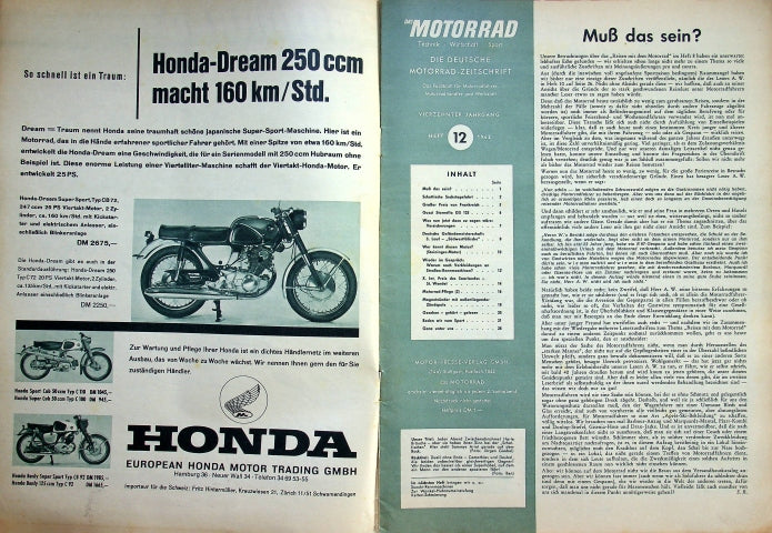Inhaltsverzeichnis Motorrad 12/1962