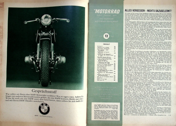 Inhaltsverzeichnis Motorrad 12/1965