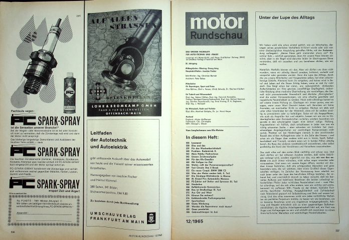 Inhaltsverzeichnis Motor Rundschau 12/1965