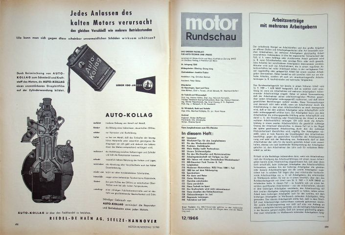 Inhaltsverzeichnis Motor Rundschau 12/1966