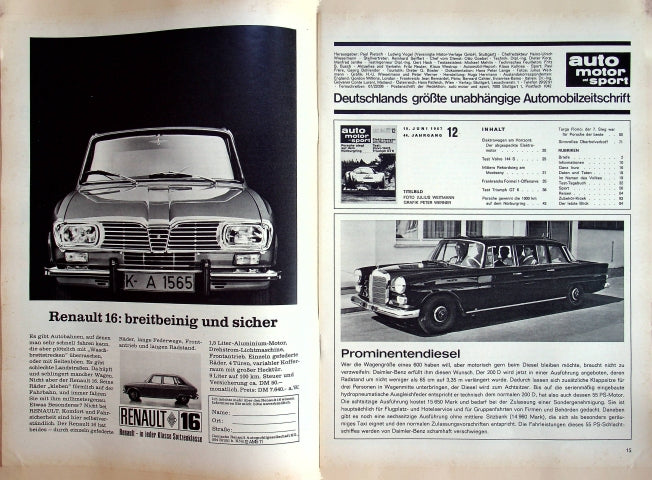 Inhaltsverzeichnis Auto Motor und Sport 12/1967