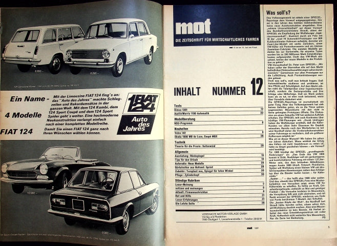 Inhaltsverzeichnis MOT 12/1967