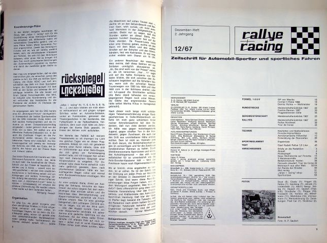 Inhaltsverzeichnis Rallye Racing 12/1967