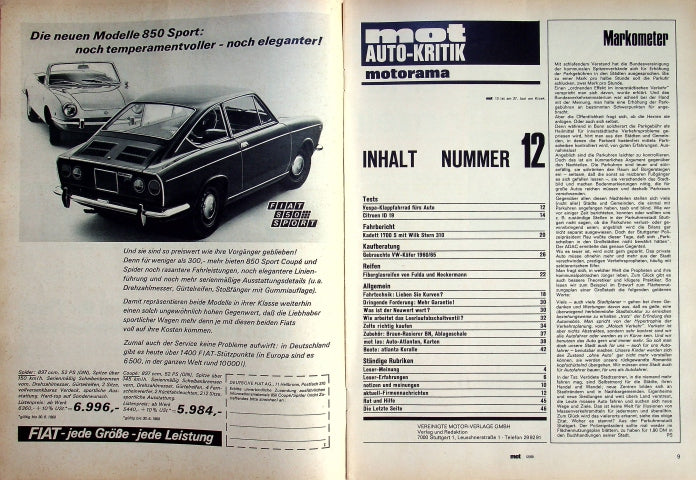 Inhaltsverzeichnis MOT 12/1968