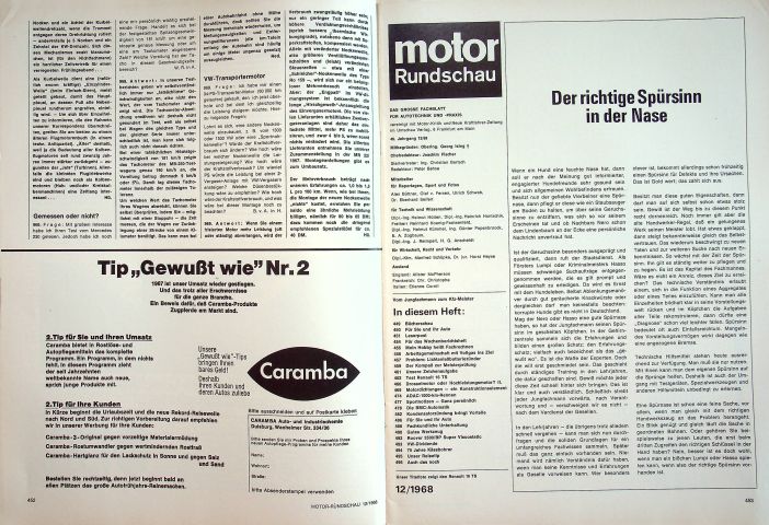 Inhaltsverzeichnis Motor Rundschau 12/1968