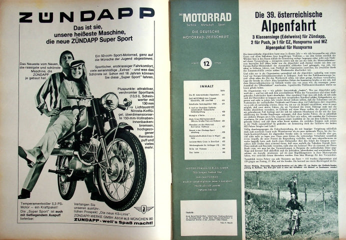 Inhaltsverzeichnis Motorrad 12/1968