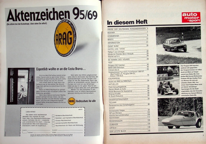 Inhaltsverzeichnis Auto Motor und Sport 12/1969