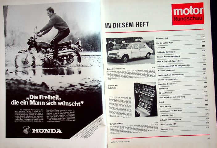 Inhaltsverzeichnis Motor Rundschau 12/1969