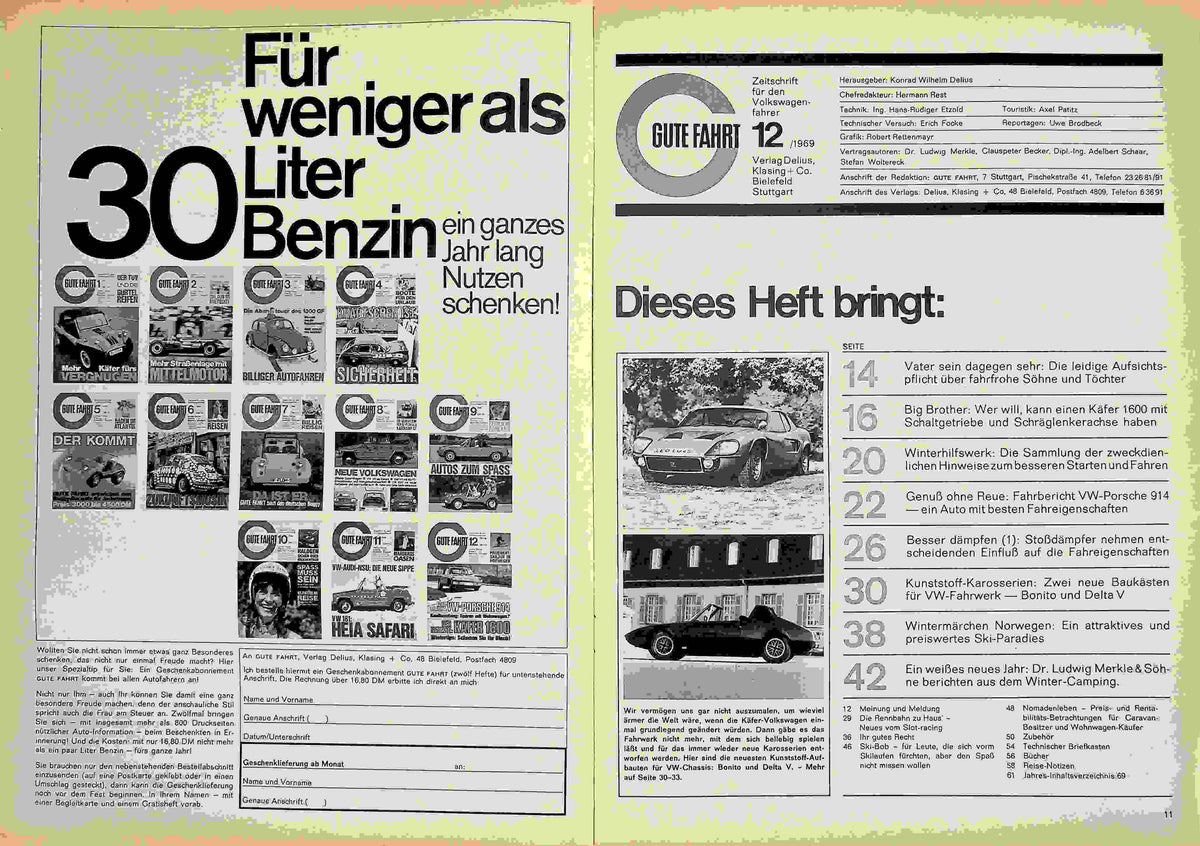 Inhaltsverzeichnis Gute Fahrt 12/1969