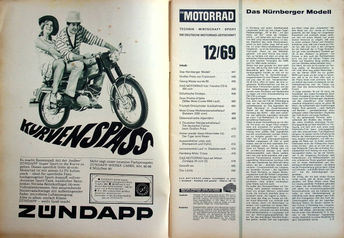 Inhaltsverzeichnis Motorrad 12/1969