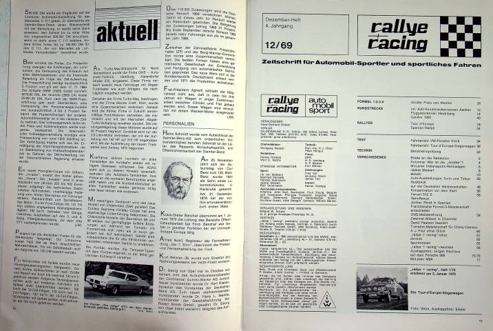 Inhaltsverzeichnis Rallye Racing 12/1969