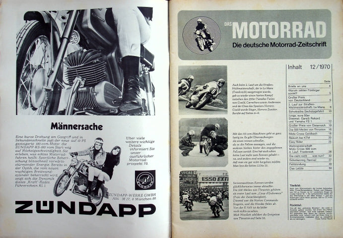 Inhaltsverzeichnis Motorrad 12/1970