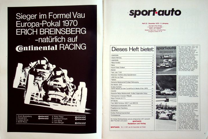 Inhaltsverzeichnis Sport Auto 12/1970