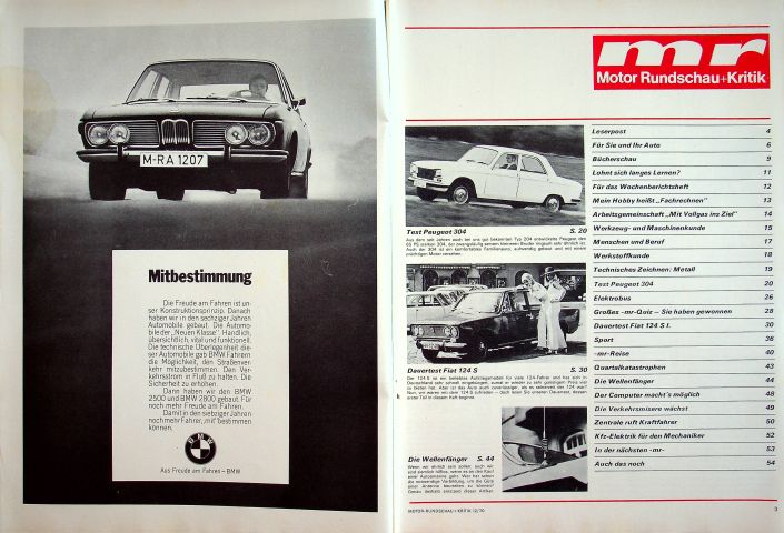 Inhaltsverzeichnis Motor Rundschau 12/1970