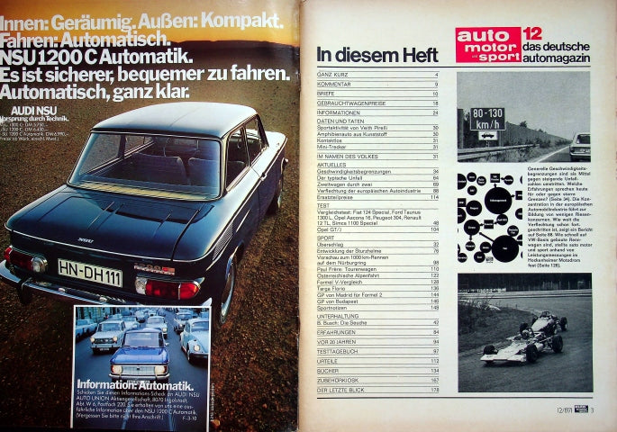 Inhaltsverzeichnis Auto Motor und Sport 12/1971