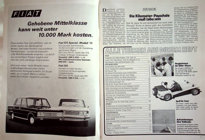 Inhaltsverzeichnis Autozeitung 12/1971