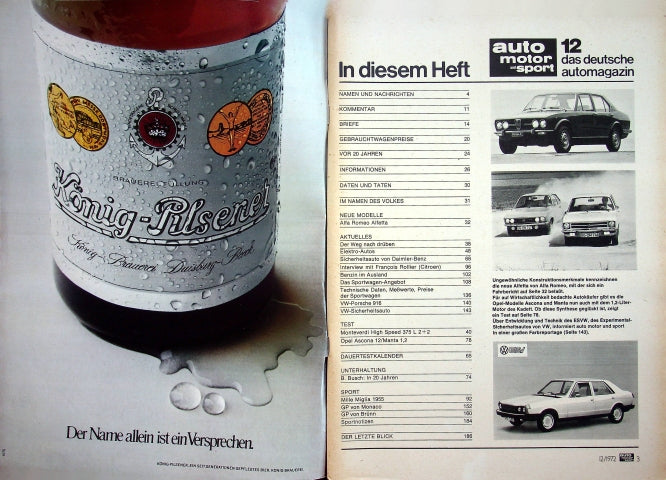Inhaltsverzeichnis Auto Motor und Sport 12/1972