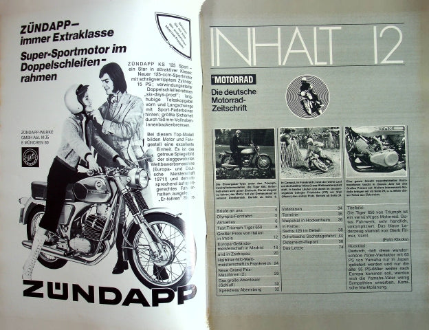 Inhaltsverzeichnis Motorrad 12/1972
